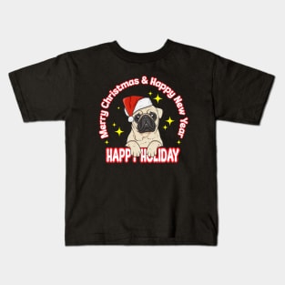 Illustration of a bulldog wearing a Christmas hat Kids T-Shirt